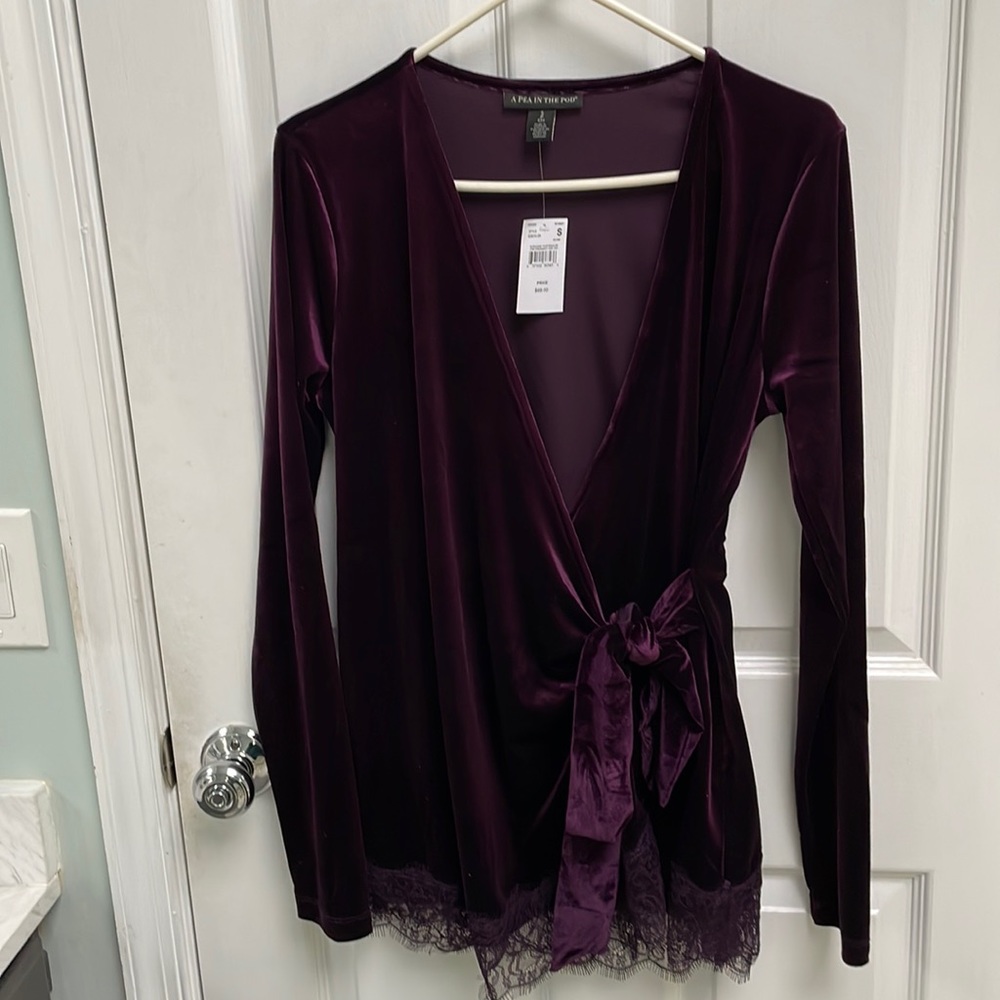 A Pea in the Pod velvet faux wrap shirt